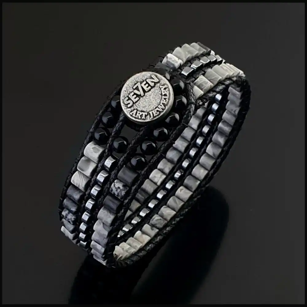 Map Jasper, Hematit ve Akik Taşı Tarz Bileklik