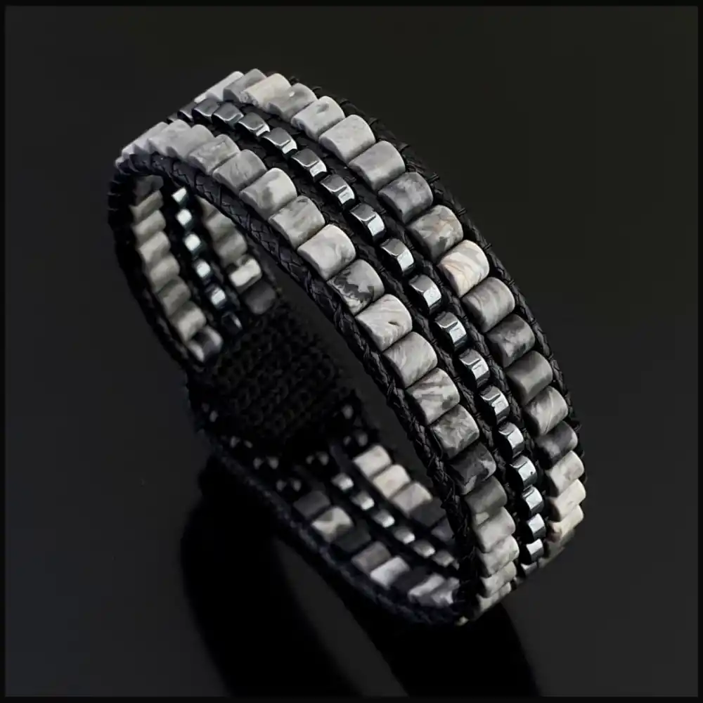 Map Jasper, Hematit ve Akik Taşı Tarz Bileklik