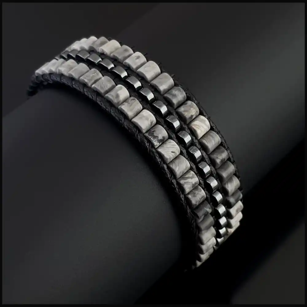 Map Jasper, Hematit ve Akik Taşı Tarz Bileklik