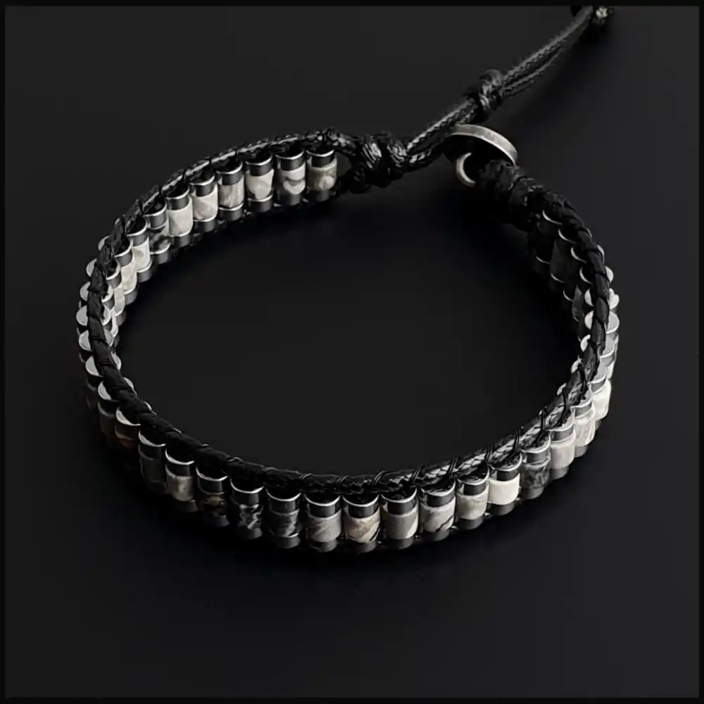 Map Jasper ve Hematit Taşı Silindir Bileklik