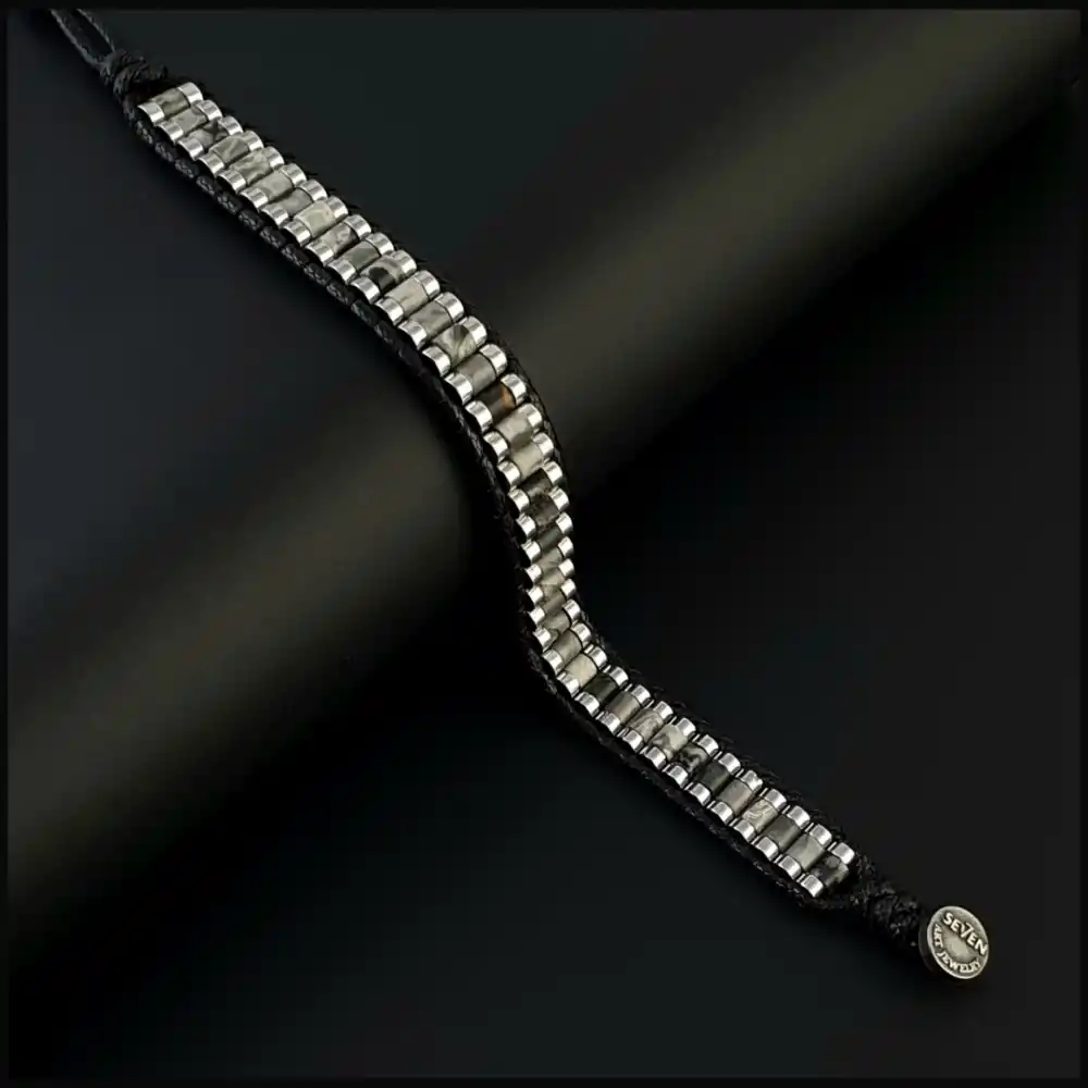 Map Jasper ve Hematit Taşı Silindir Bileklik