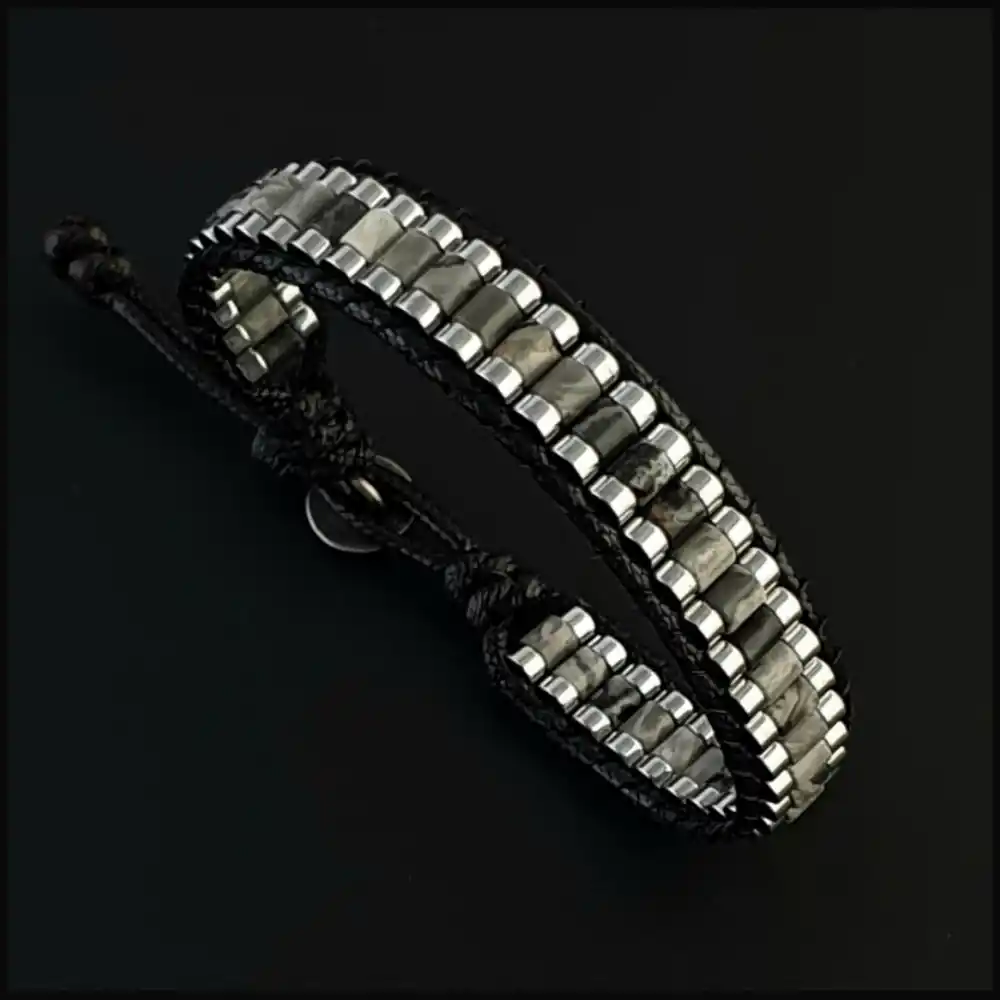 Map Jasper ve Hematit Taşı Silindir Bileklik