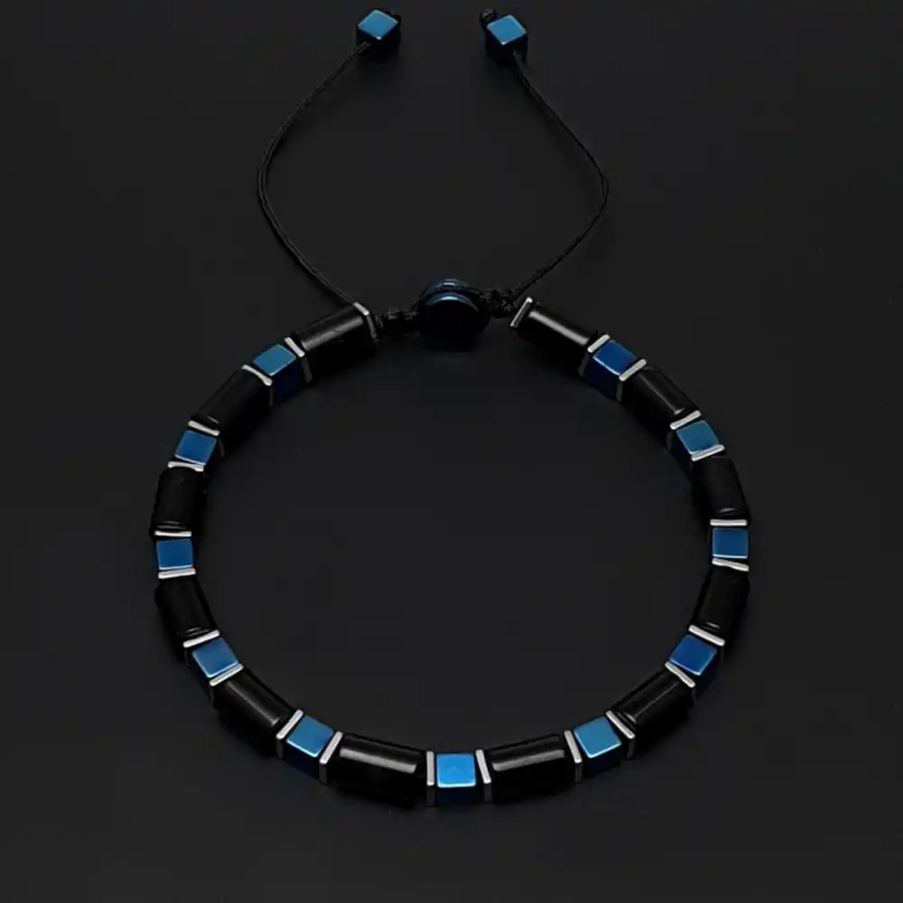 Mavi Hematit Küp ve Siyah Akik Makrome Bileklik