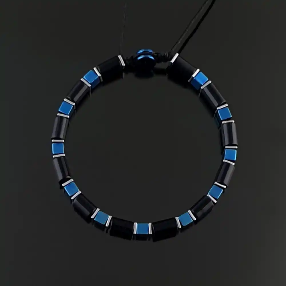 Mavi Hematit Küp ve Siyah Akik Makrome Bileklik