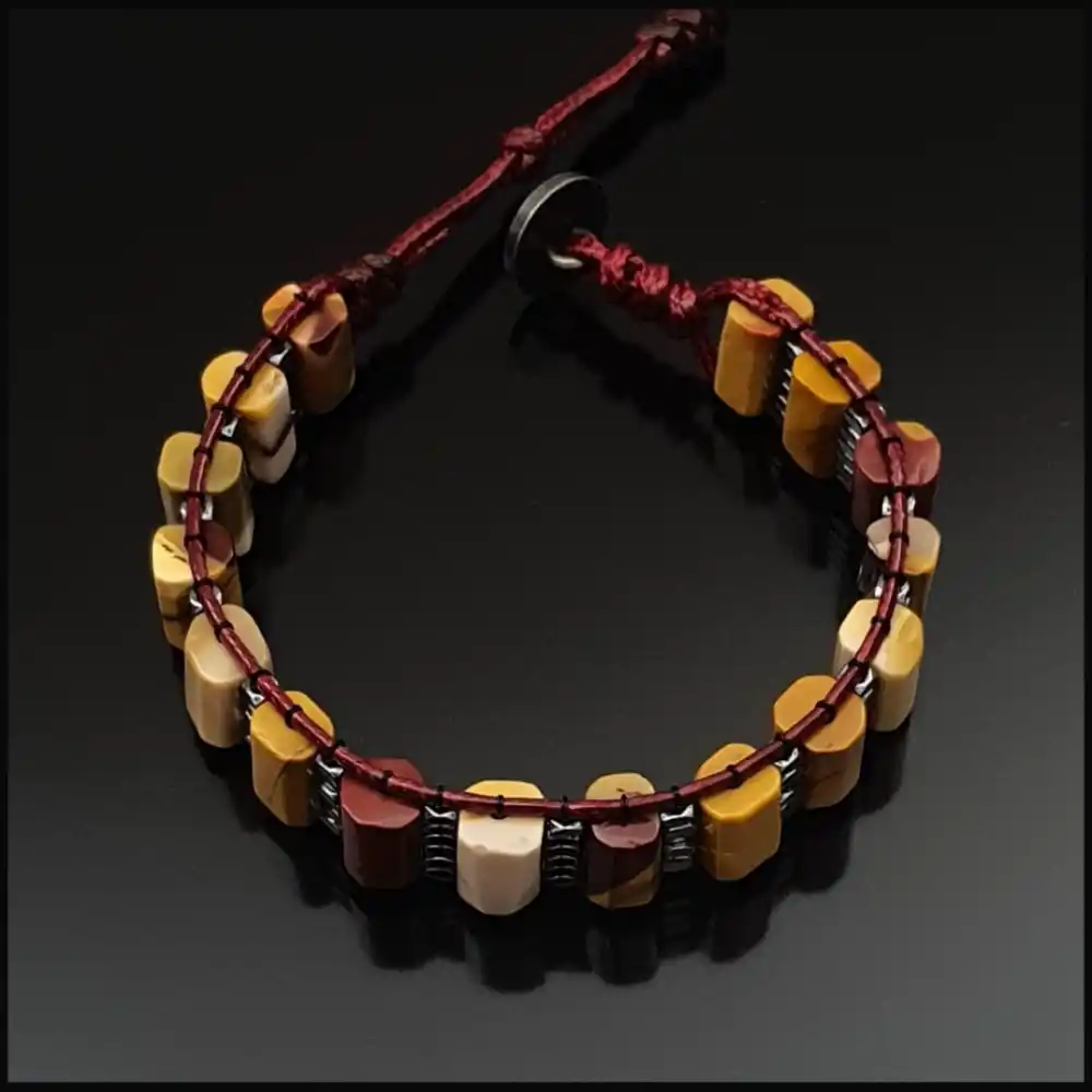 Mookait Jasper ve Hematit Silindir Bileklik