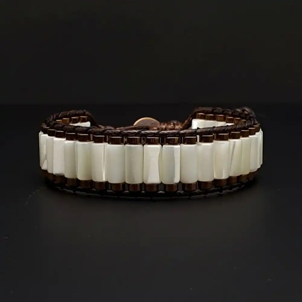 Sedef ve Hematit Taşı Silindir Bileklik