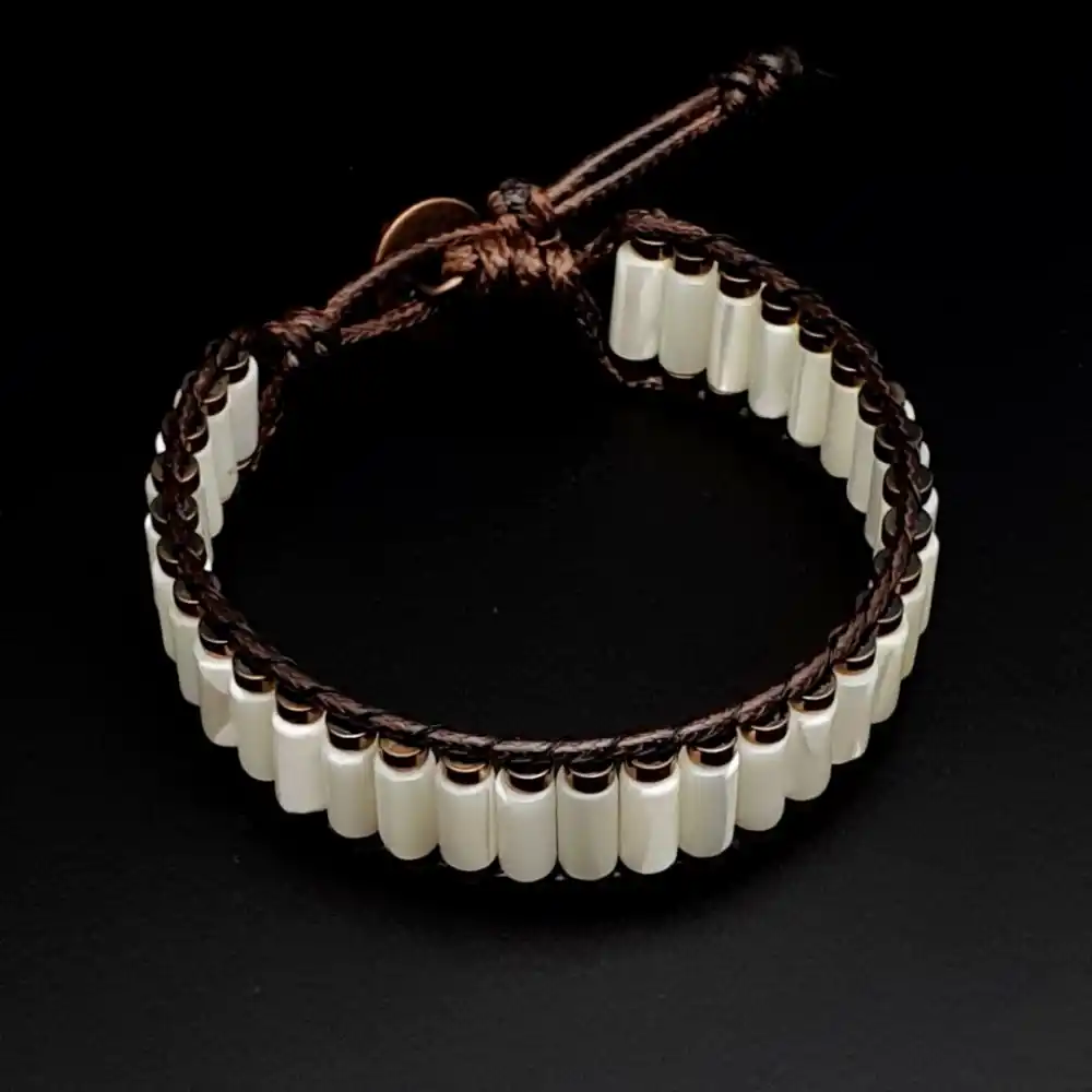 Sedef ve Hematit Taşı Silindir Bileklik