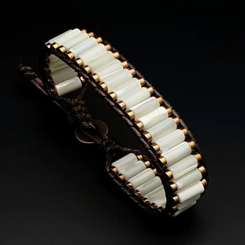 Sedef ve Hematit Taşı Silindir Bileklik