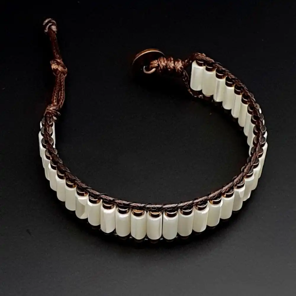 Sedef ve Hematit Taşı Silindir Bileklik