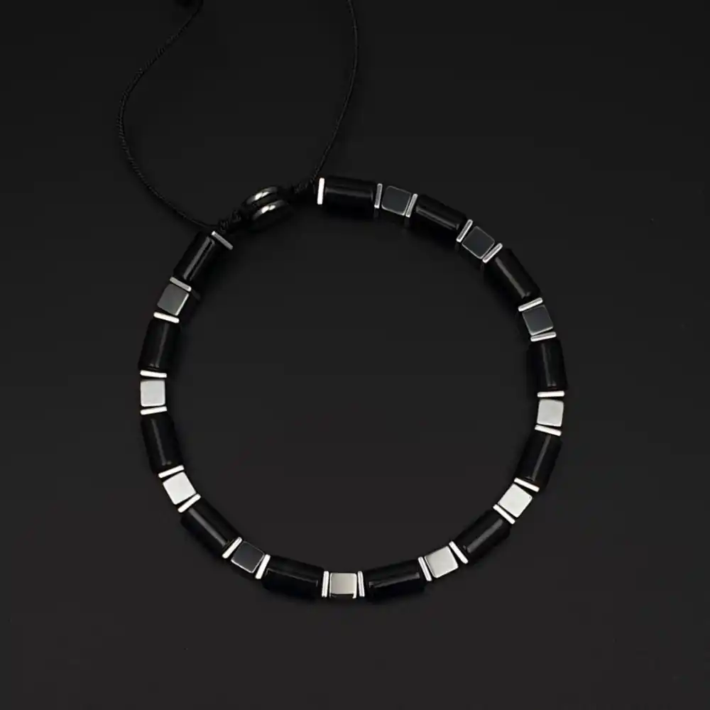 Siyah Hematit ve Akik Taşı Kolye & Bileklik Set