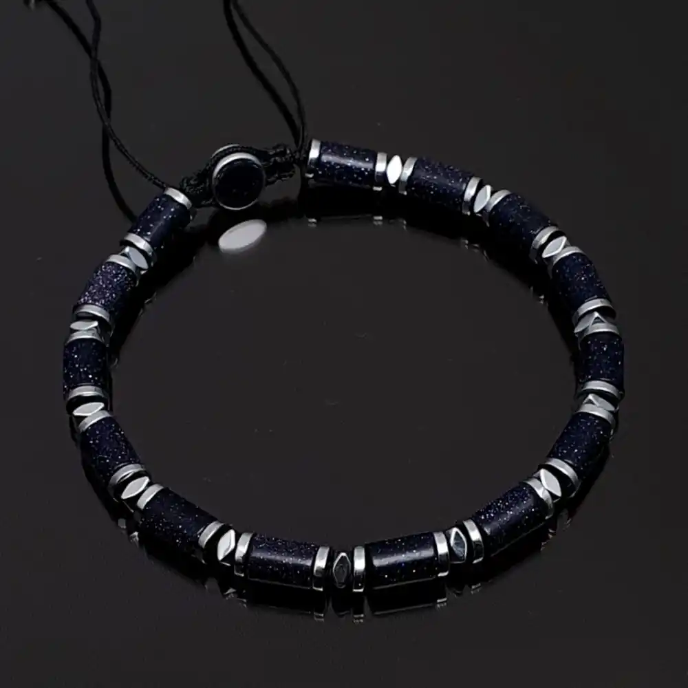 Yıldız Taşı ve Hematit Taşı Makrome Bileklik Ayarlanabilir