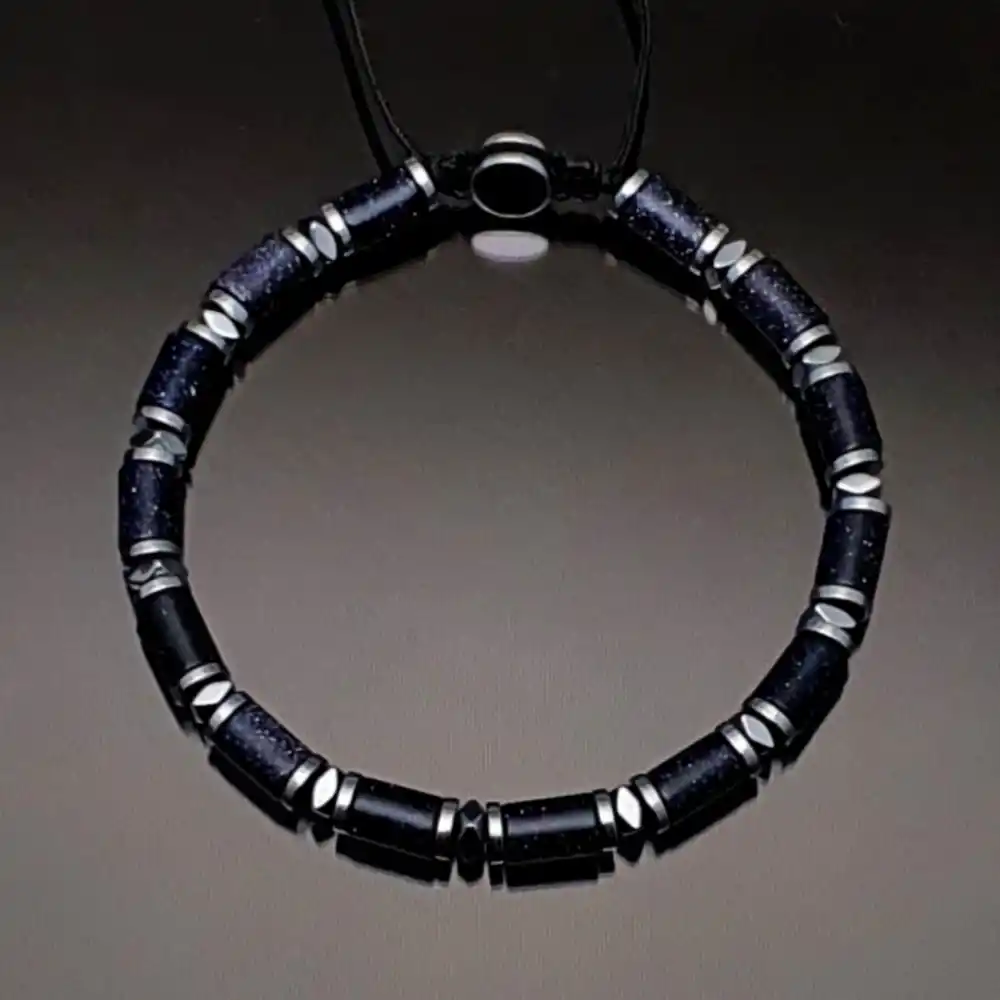 Yıldız Taşı ve Hematit Taşı Makrome Bileklik Ayarlanabilir