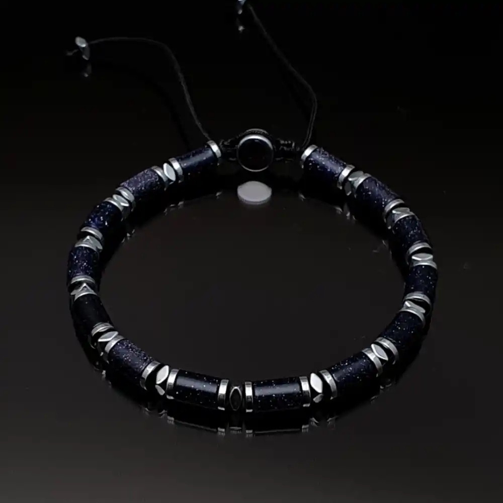 Yıldız Taşı ve Hematit Taşı Makrome Bileklik Ayarlanabilir