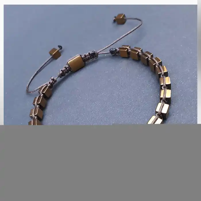 Bakır Renk Hematit Küp Makrome Bileklik