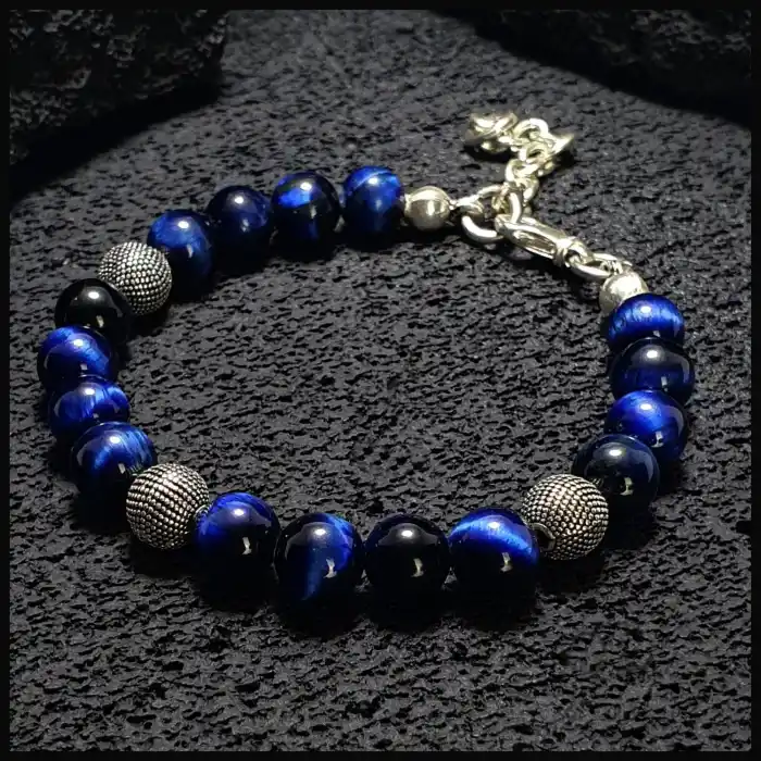 Lacivert Kaplan Gözü Gümüş Bileklik