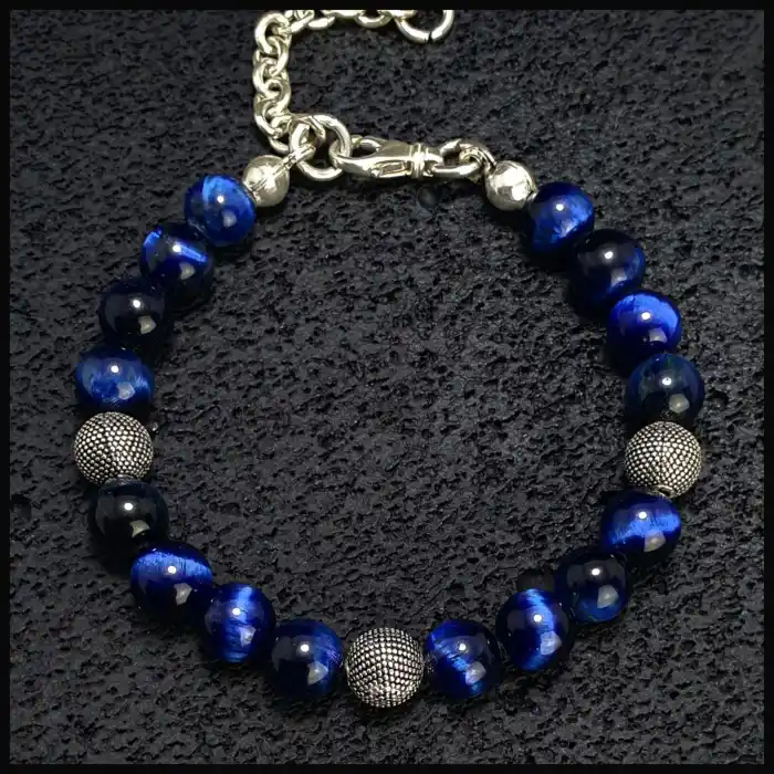 Lacivert Kaplan Gözü Gümüş Bileklik