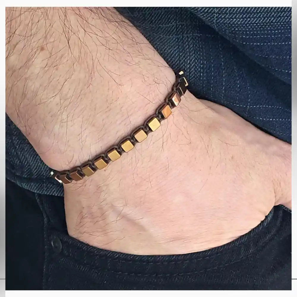 Bakır Renk Hematit Küp Makrome Bileklik