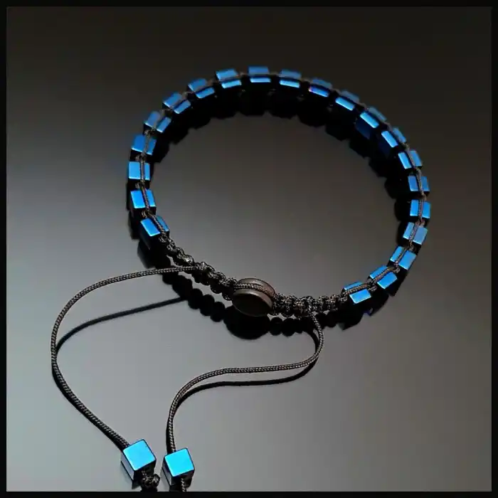 Hematit Mavi Küp Ayarlanabilir Bileklik