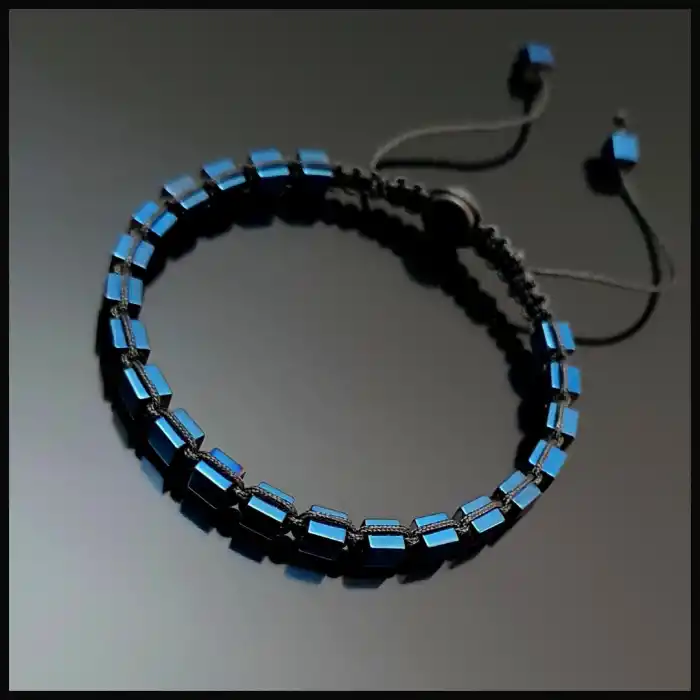 Hematit Mavi Küp Ayarlanabilir Bileklik