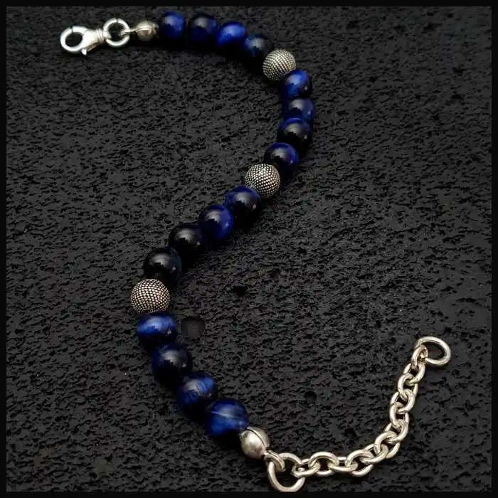 Lacivert Kaplan Gözü Gümüş Bileklik