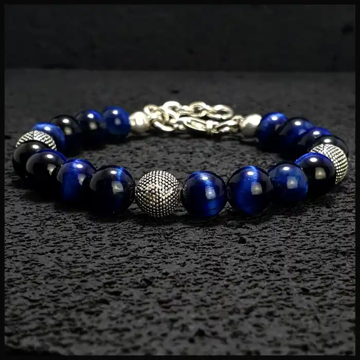 Lacivert Kaplan Gözü Gümüş Bileklik