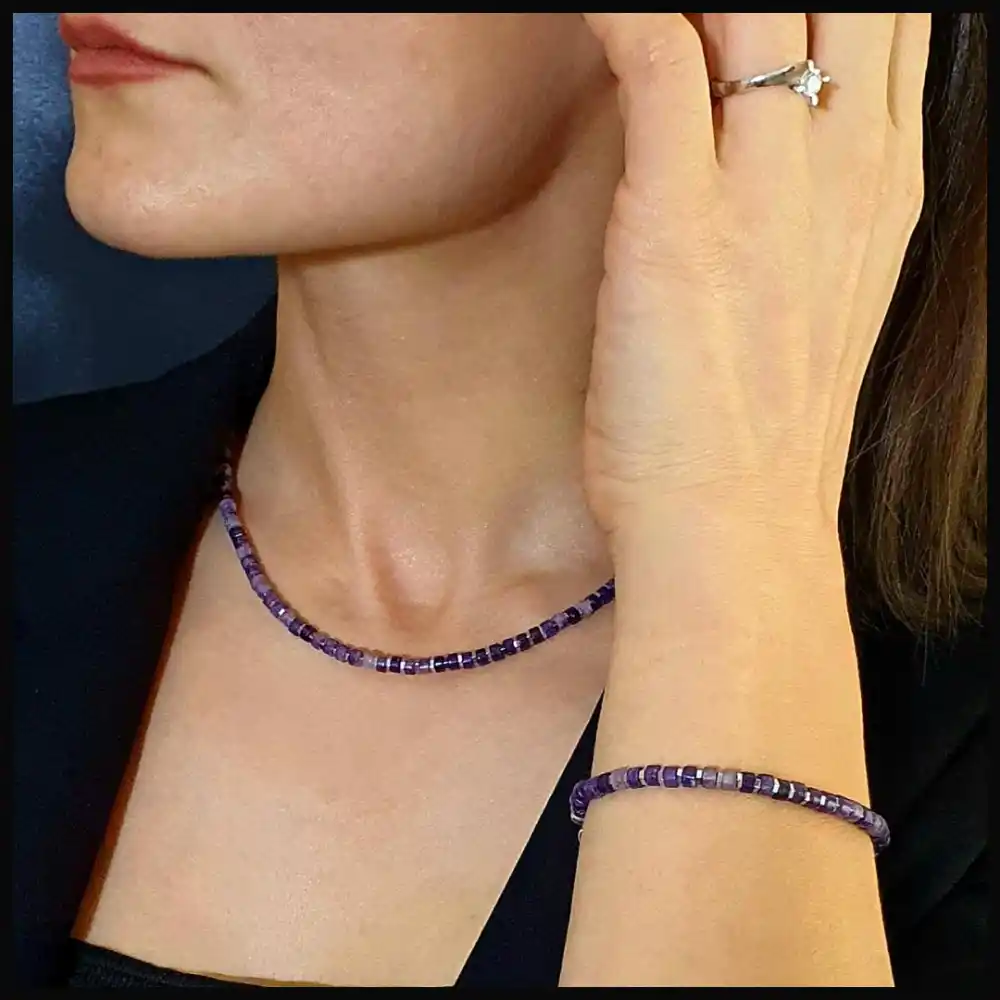 Ametist ve Hematit Gümüş Bileklik ve Kolye Set