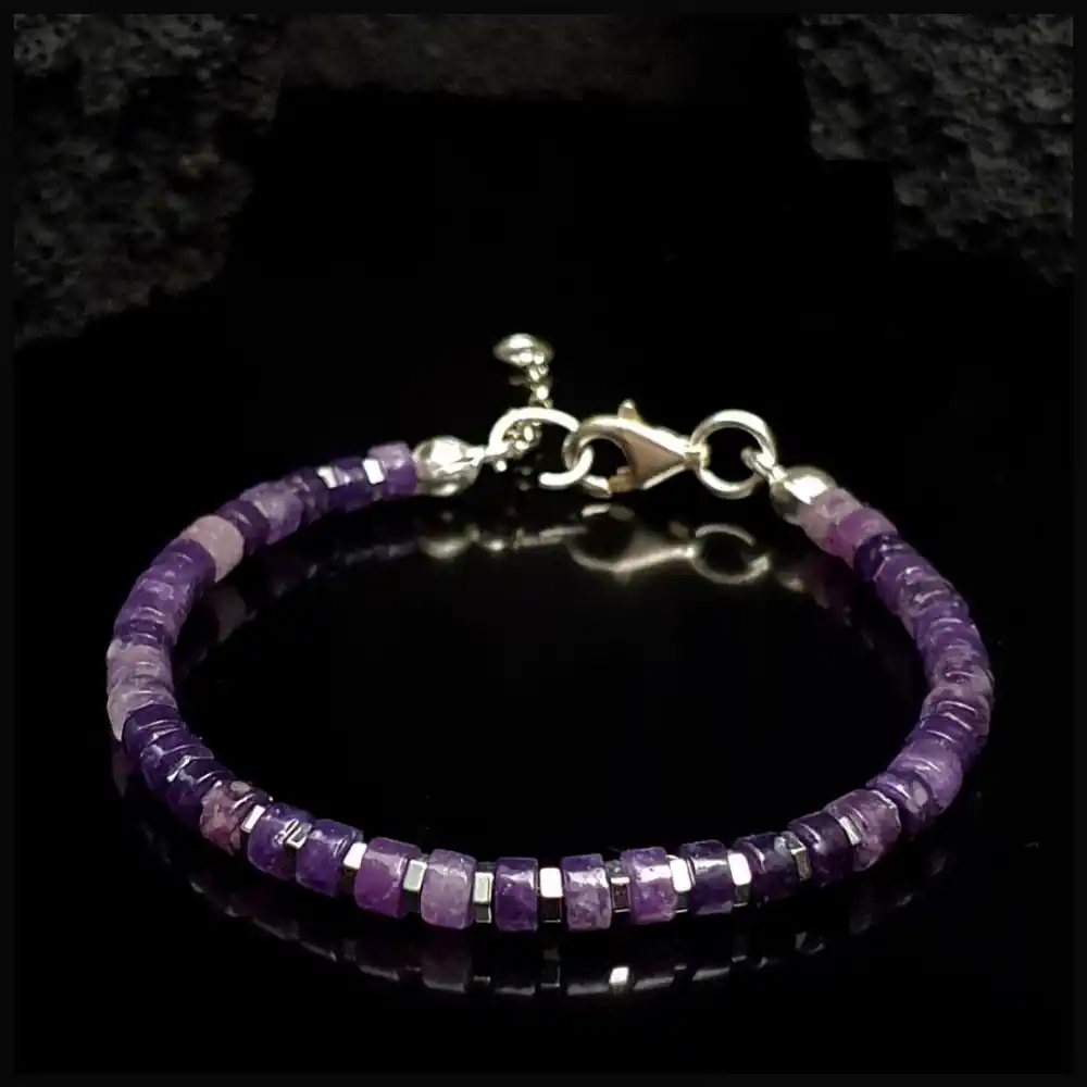 Ametist ve Hematit Gümüş Bileklik ve Kolye Set