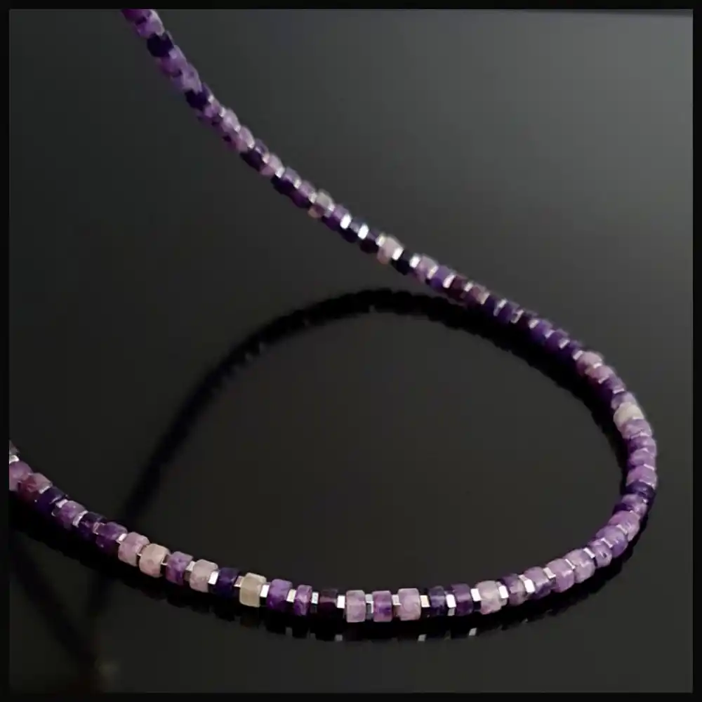 Ametist ve Hematit Gümüş Bileklik ve Kolye Set