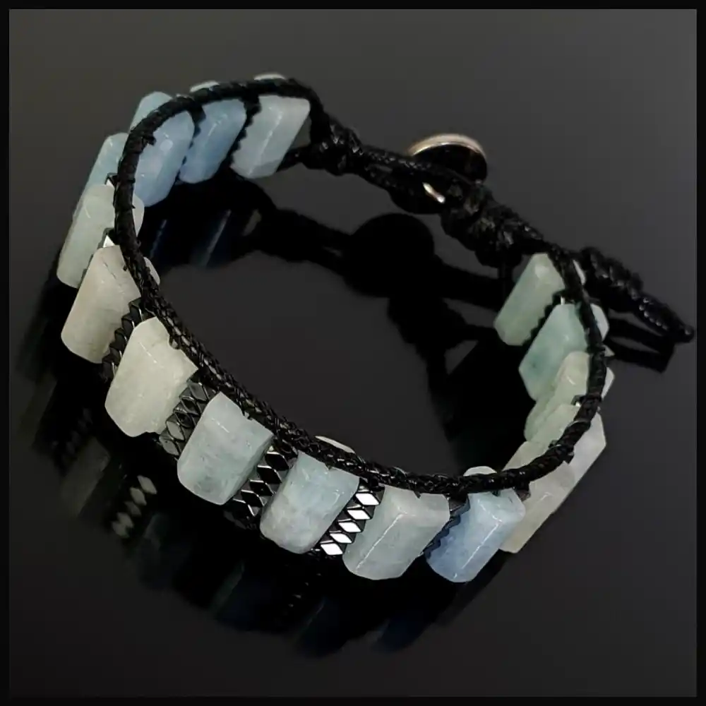 Akuamarin Köşeli Silindir Bileklik