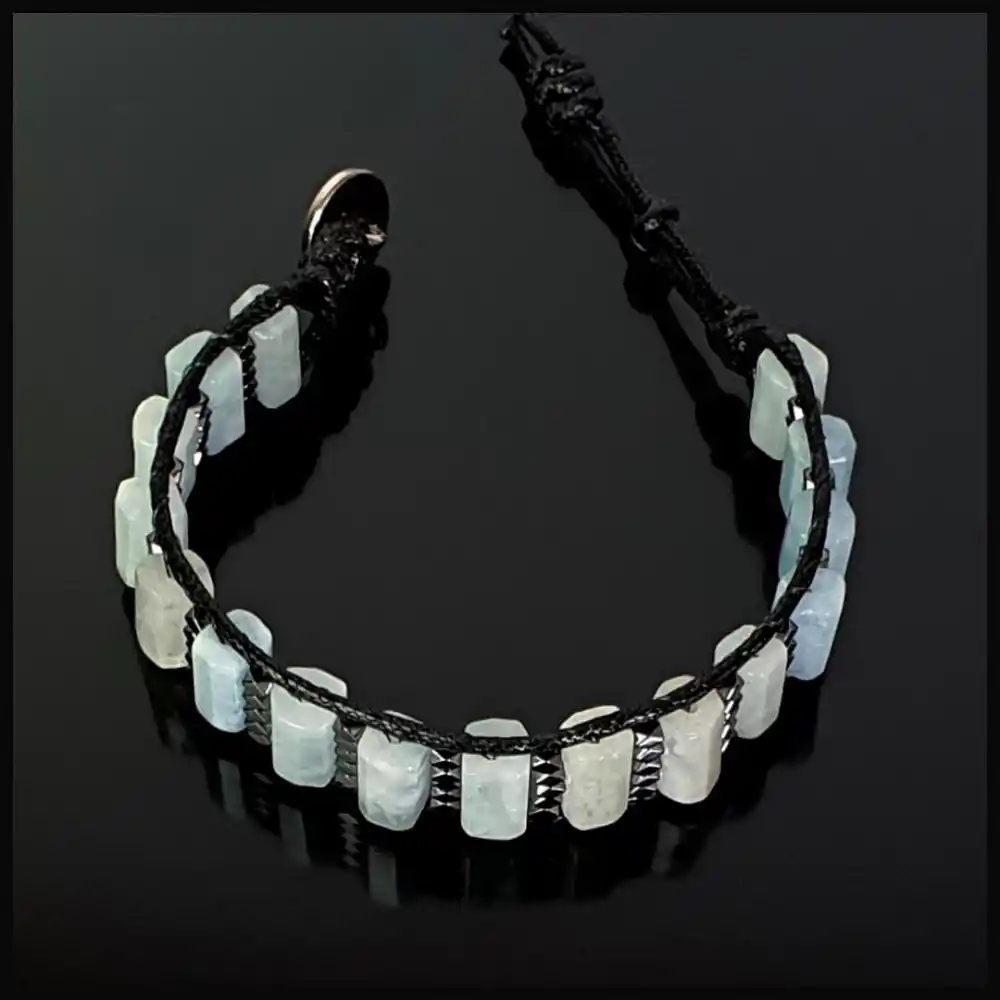 Akuamarin Köşeli Silindir Bileklik