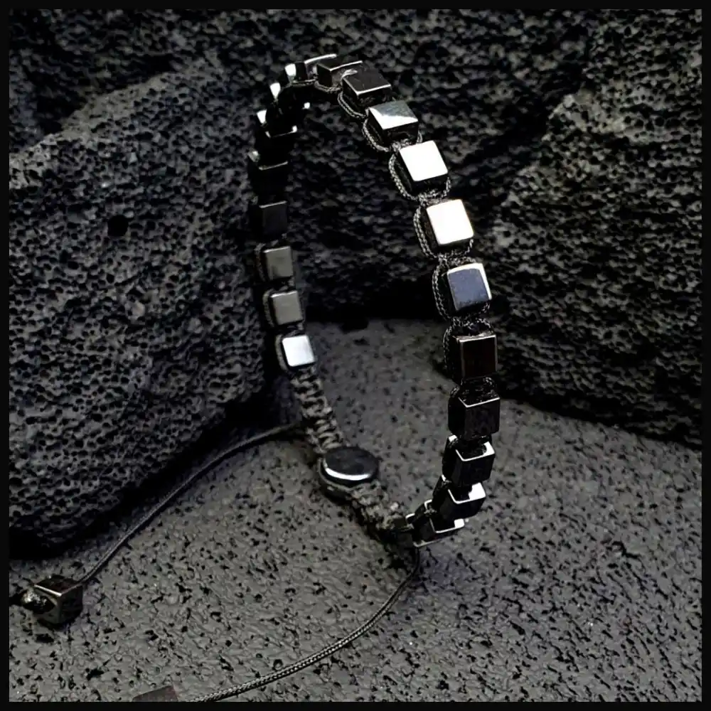 Hematit Gri Küp Ayarlanabilir Bileklik