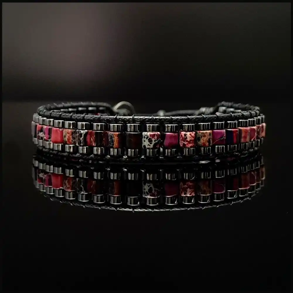 Kırmızı ve Pembe Varisli Turkuaz Taşı Bileklik