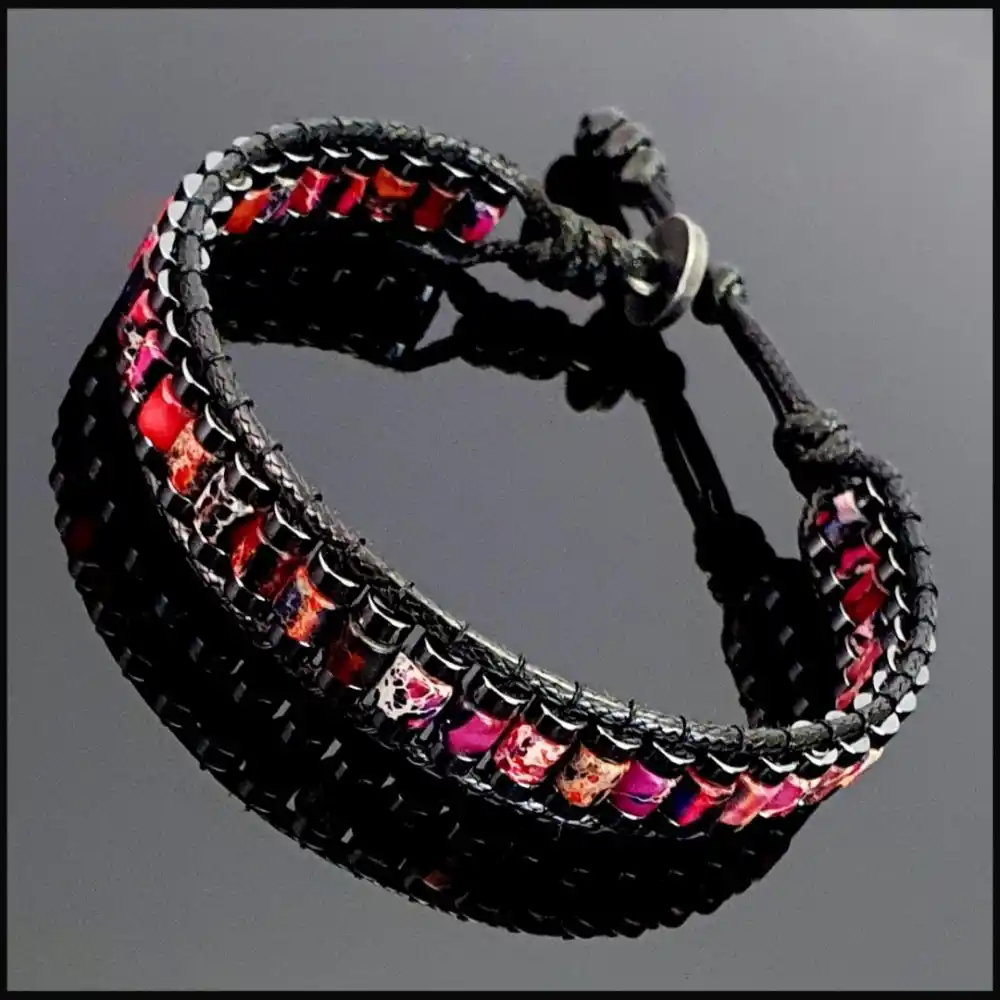 Kırmızı ve Pembe Varisli Turkuaz Taşı Bileklik