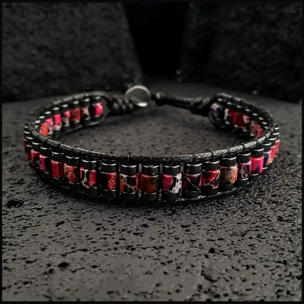 Kırmızı ve Pembe Varisli Turkuaz Taşı Bileklik