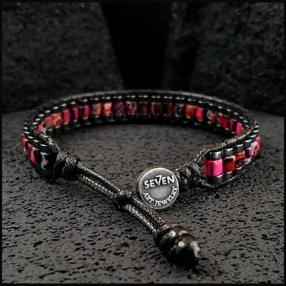 Kırmızı ve Pembe Varisli Turkuaz Taşı Bileklik