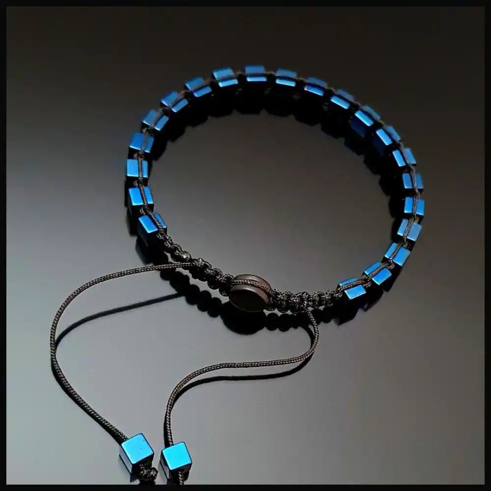 Hematit Mavi Küp Ayarlanabilir Bileklik