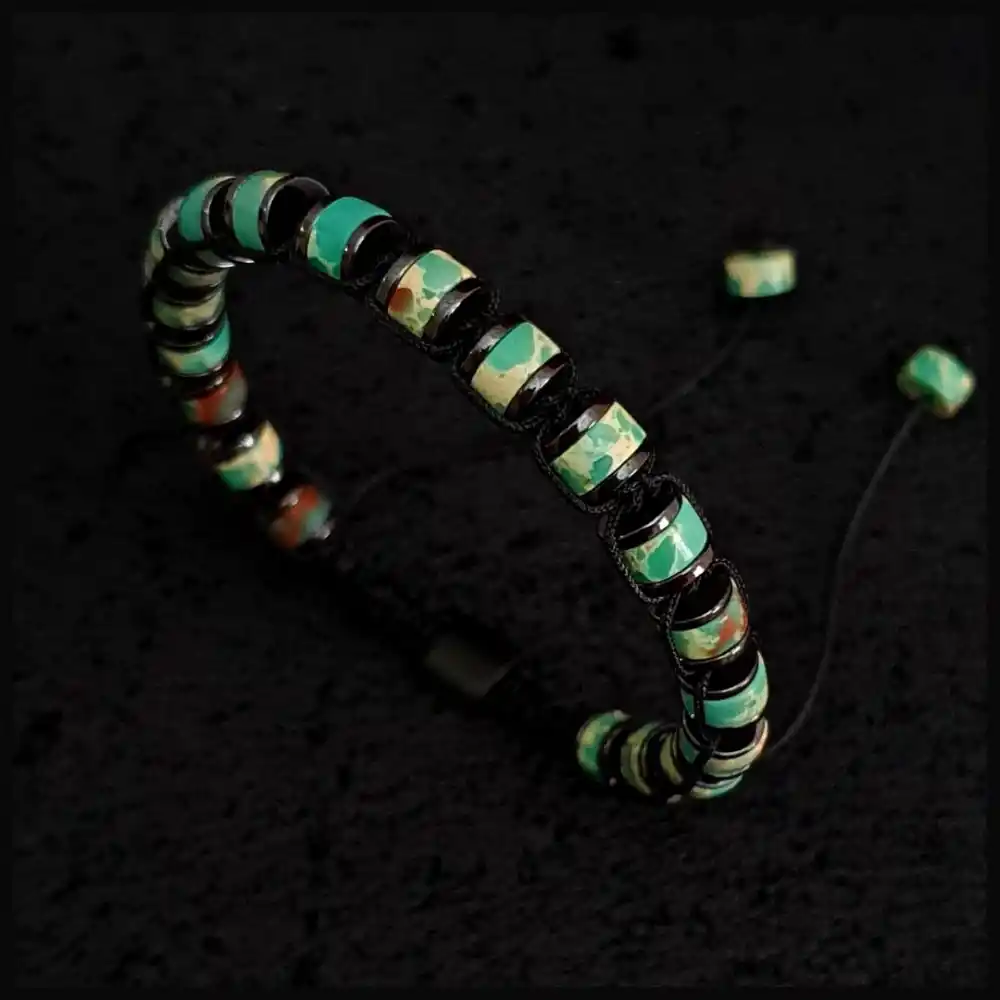 Yeşil Varisit Taşı Ayarlanabilir Bileklik