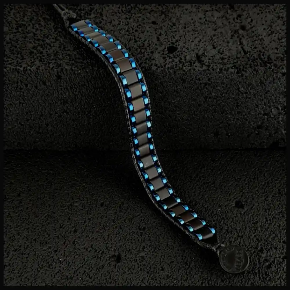 Hematit Mavi Kenar Şeritli Bileklik