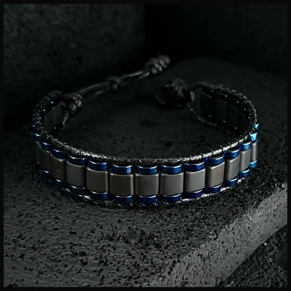 Hematit Mavi Kenar Şeritli Bileklik