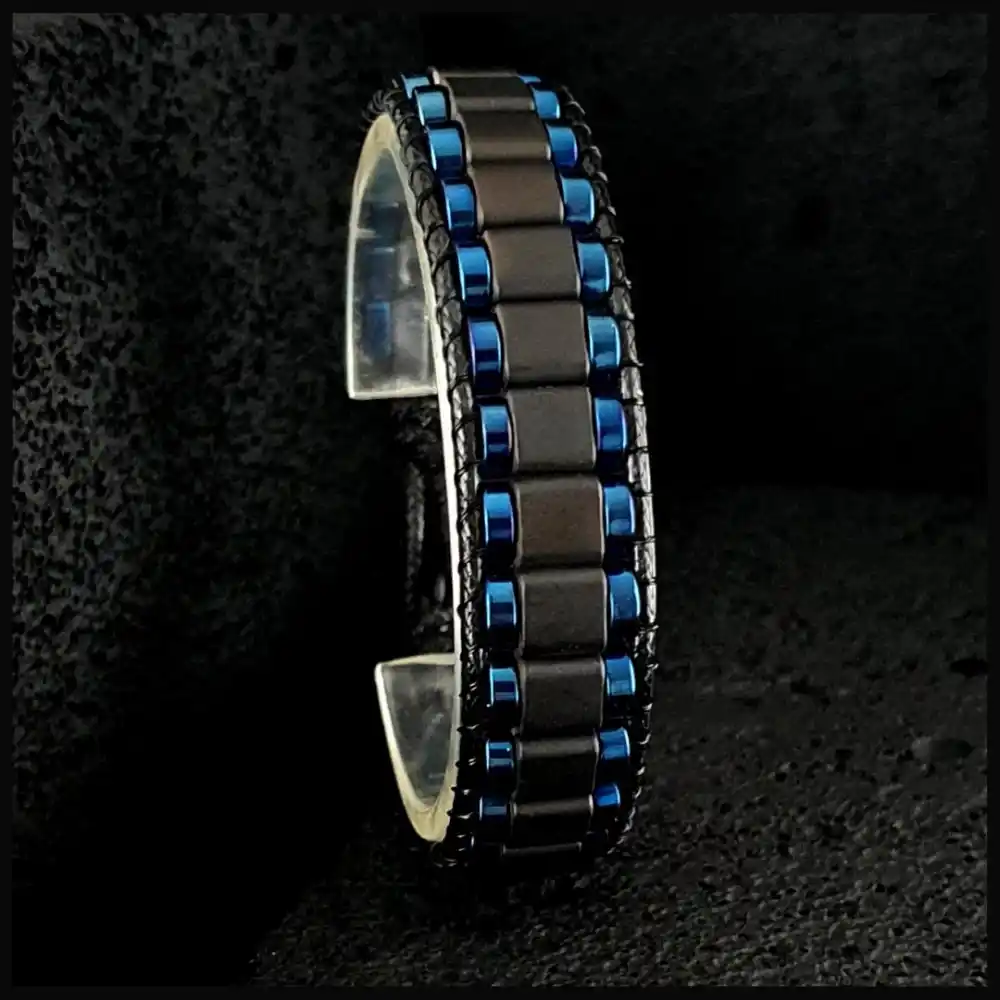 Hematit Mavi Kenar Şeritli Bileklik