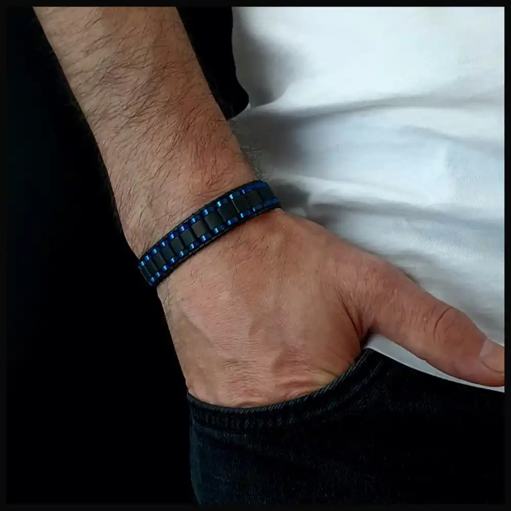 Hematit Mavi Kenar Şeritli Bileklik