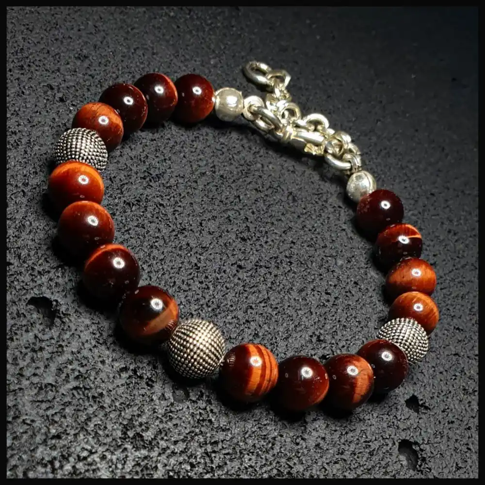 Kızıl Kaplan Gözü Gümüş Bileklik