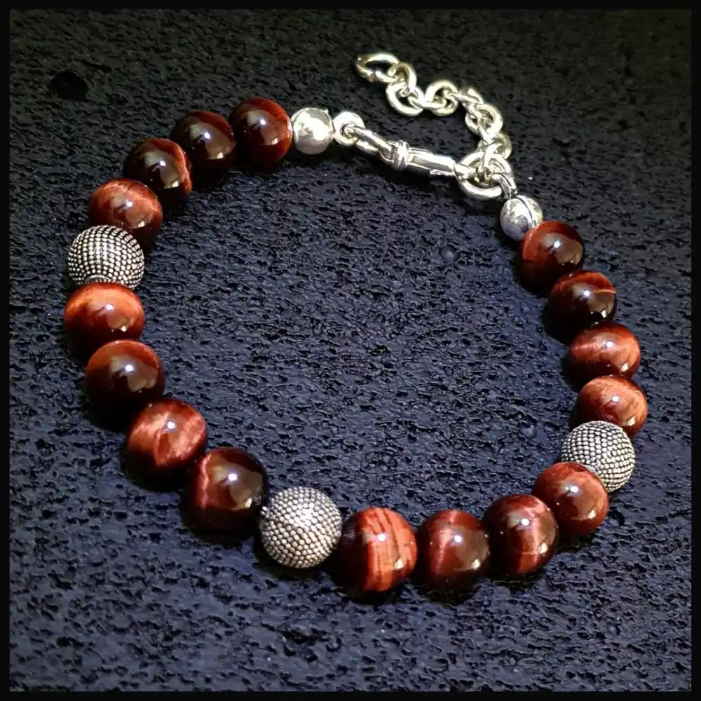 Kızıl Kaplan Gözü Gümüş Bileklik