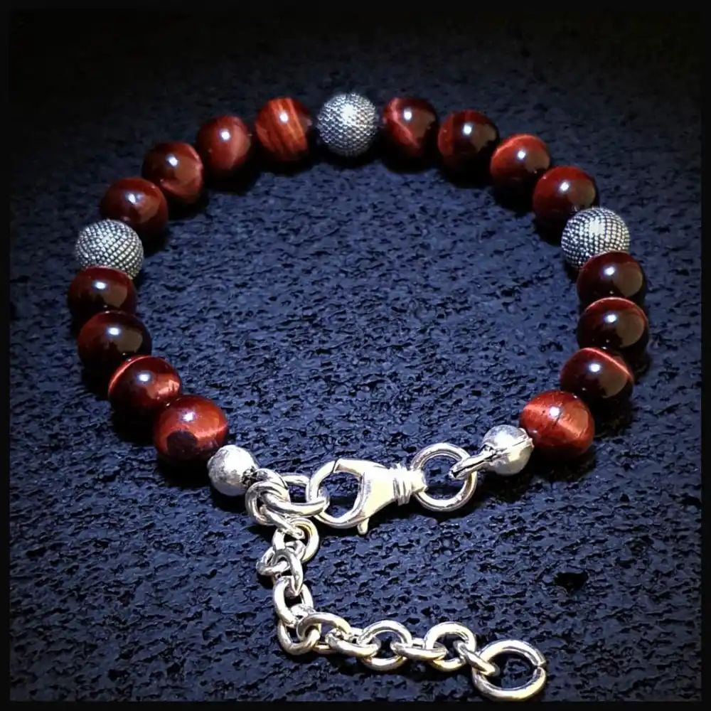 Kızıl Kaplan Gözü Gümüş Bileklik