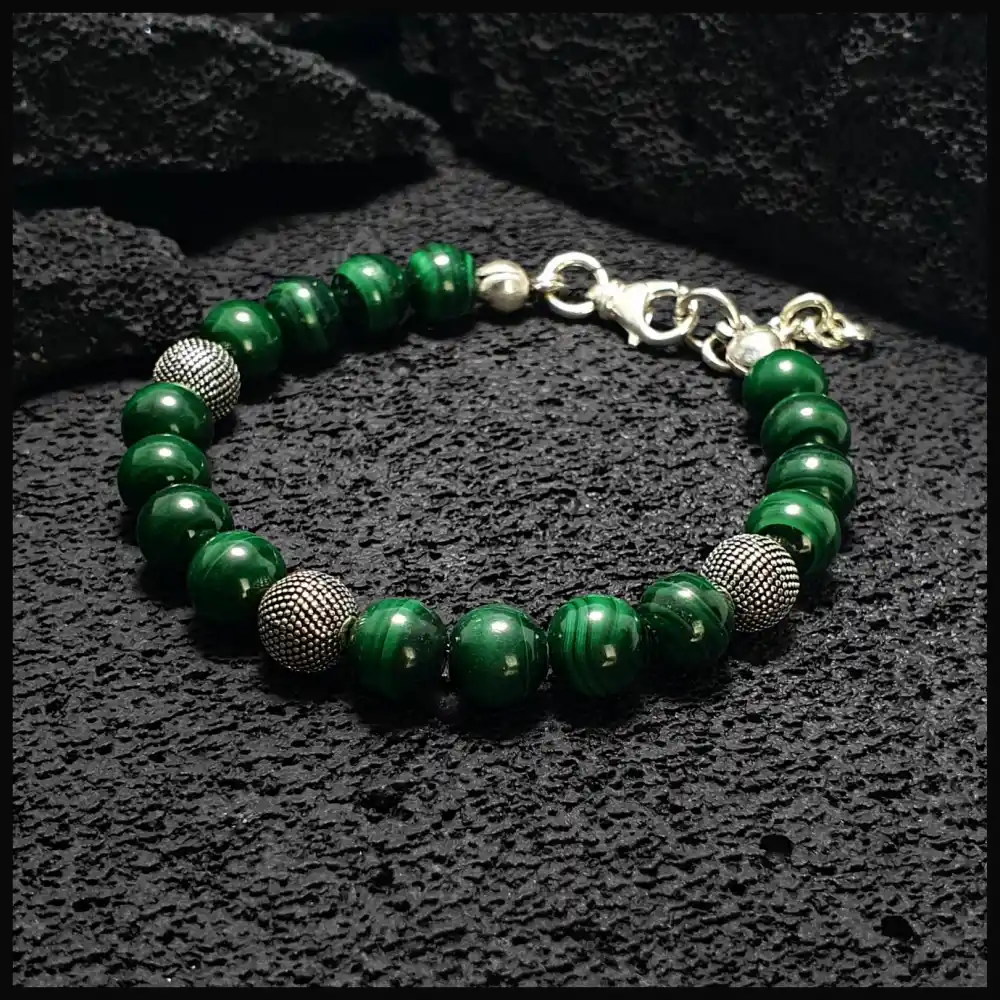 Malakit (Malahit) Gümüş Bileklik