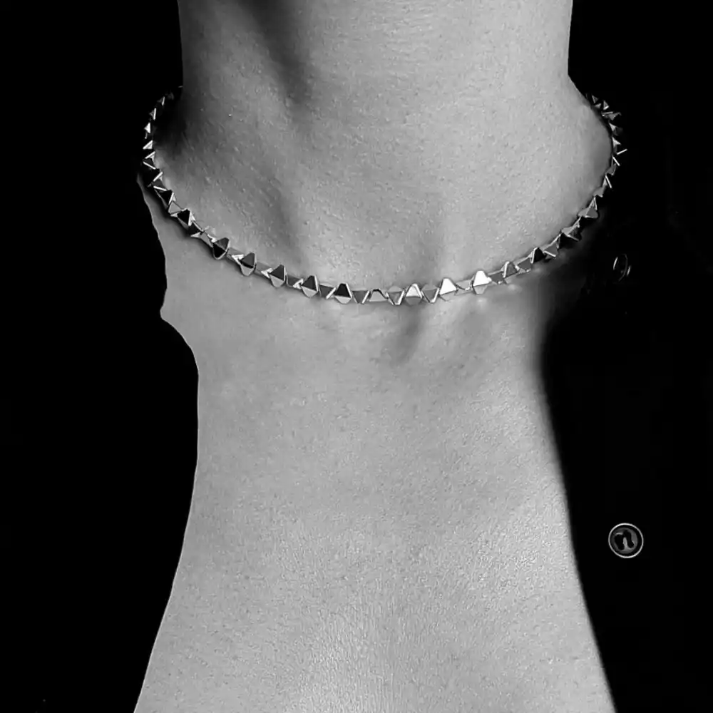 Hematit Taşı Gümüş Choker Kolye