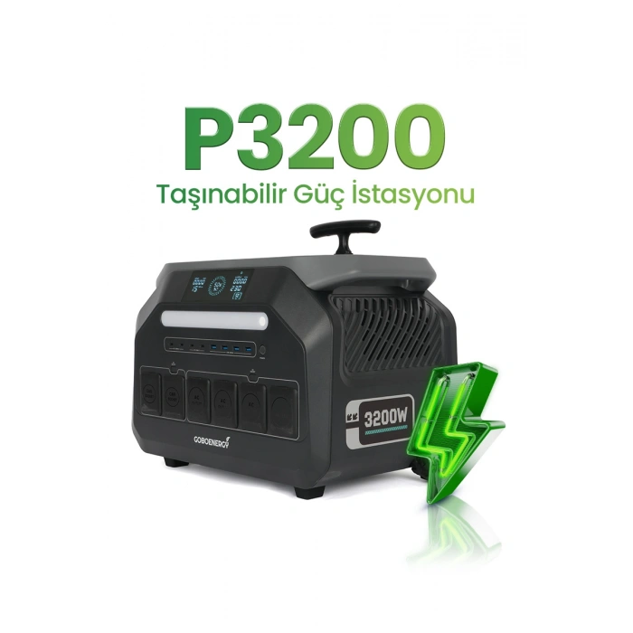 GoboEnergy P3200 2048Wh LiFePO4 3200W Max. Taşınabilir Güç İstasyonu,Güç Kaynağı