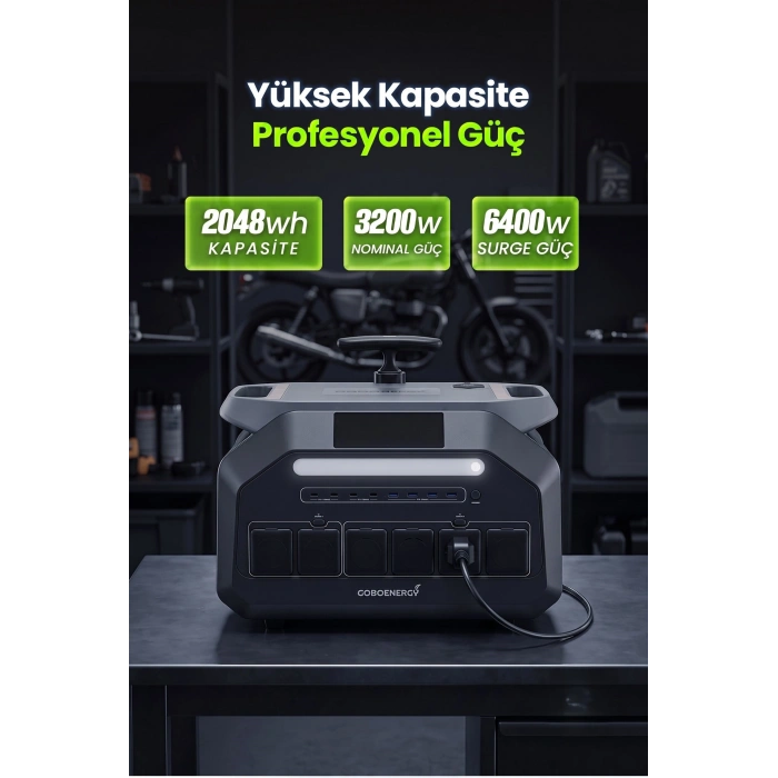 GoboEnergy P3200 2048Wh LiFePO4 3200W Max. Taşınabilir Güç İstasyonu,Güç Kaynağı