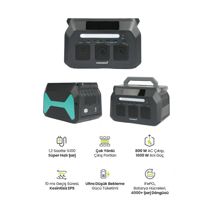 GoboEnergy P800 512Wh LiFePO4 800W Max. Taşınabilir Güç İstasyonu,Güç Kaynağı