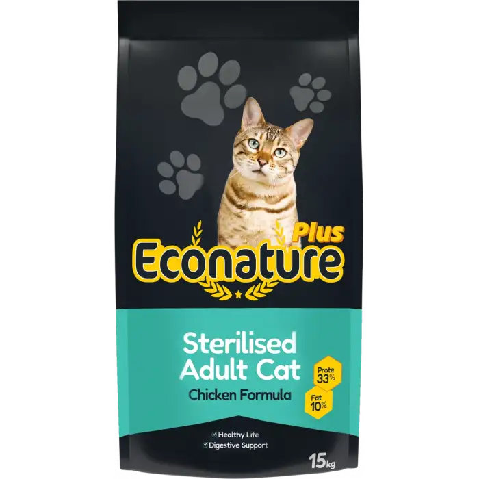 Econature Plus Kısırlaştırılmış Kuru Kedi Maması Tavuk Etli 15KG